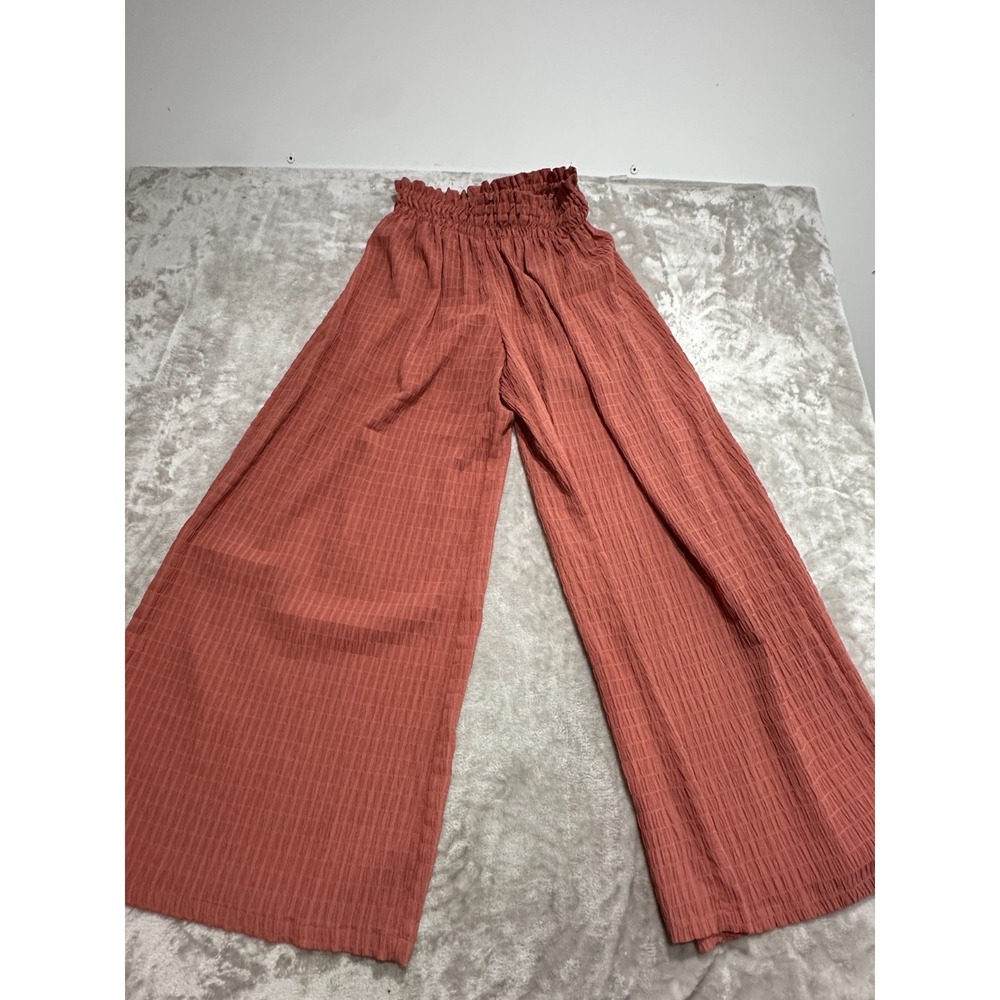 WAYF Smocked Wide Leg Pants Womens Small Small Dusty Rose Plisse Palazzo Lined